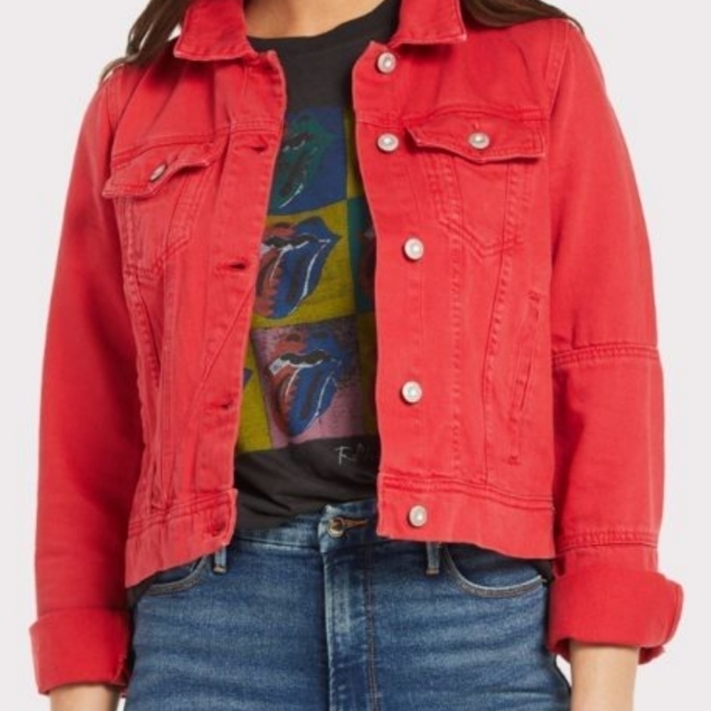 Free People Red Rumors Denim Jacket - Picture 1 of 5